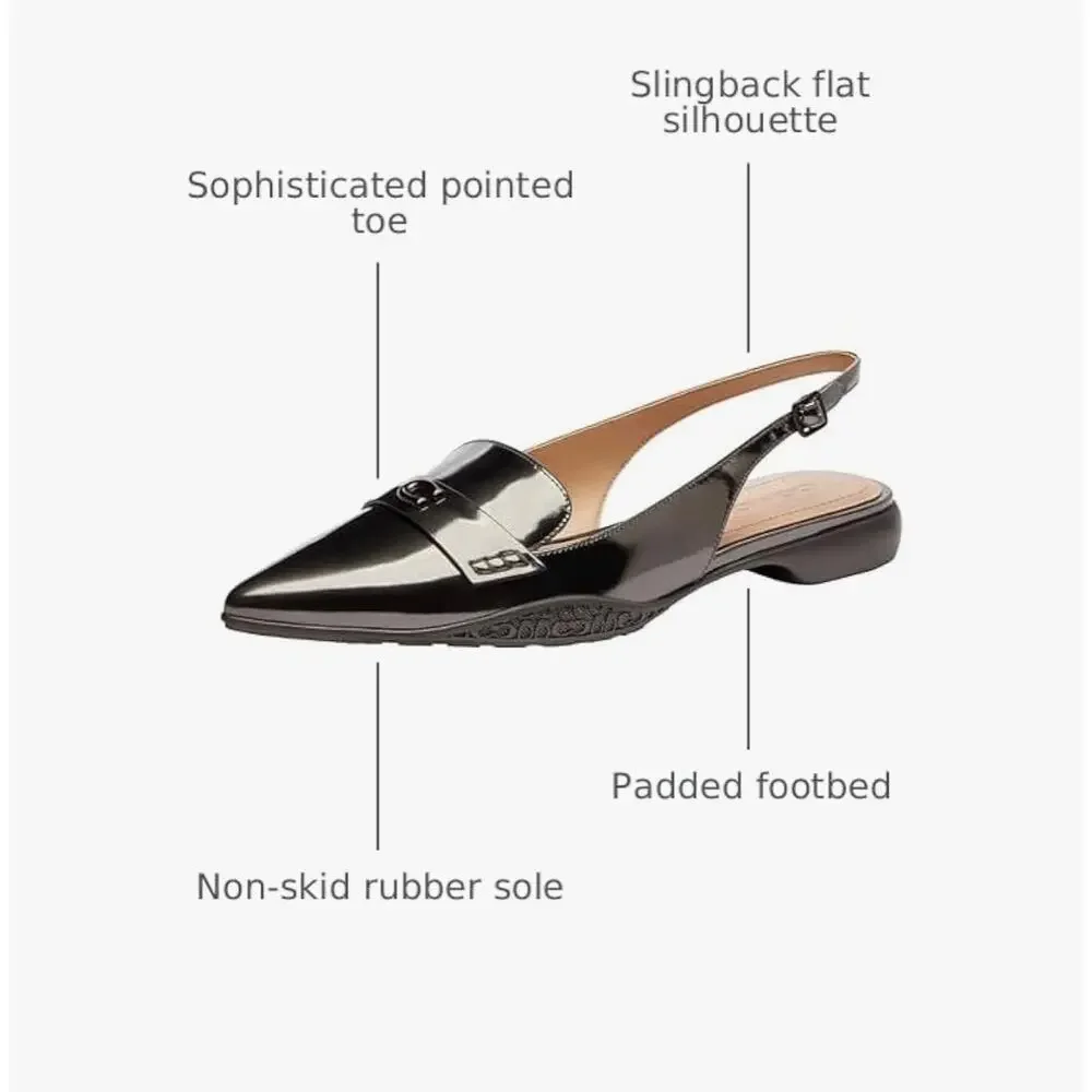 Coach Carrie Pointed Toe Slingback Flat shoe Sz 11 Wmn. Blk leather luxury - Picture 7 of 7